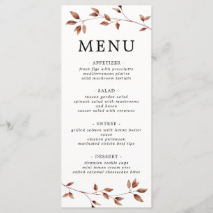 Simple Minimal Fall Leaves Botanical Wedding  Menu