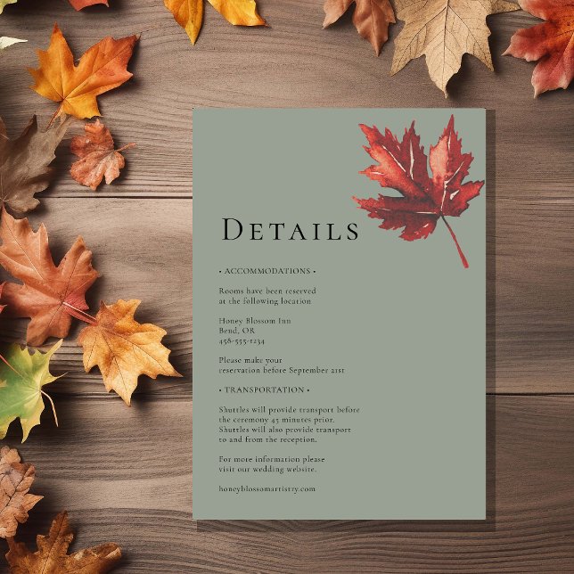 Simple Minimal Fall Sage Green Wedding Details Enclosure Card (Creator Uploaded)
