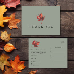 Simple Minimal Fall Sage Green Wedding Thank You Postcard