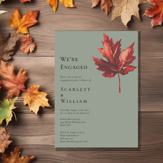 Simple Minimal Fall Sage Green We're Engaged Invitation (Creator Uploaded)