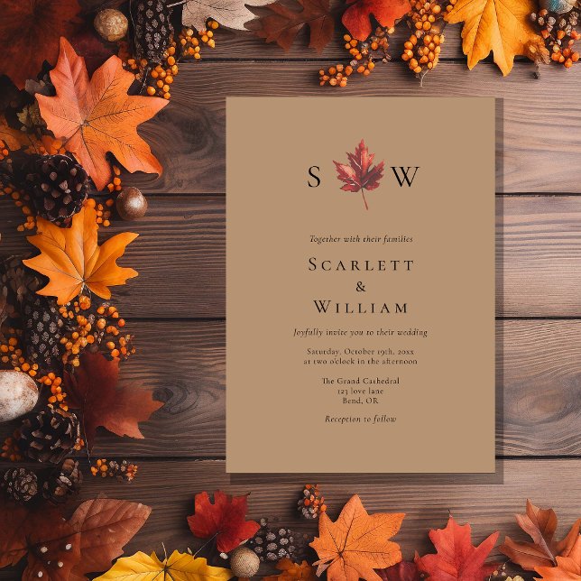 Simple Minimal Fall Terracotta Monogram Wedding Invitation (Creator Uploaded)