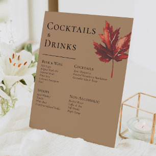 Simple Minimal Fall Terracotta Wedding Drinks Bar Pedestal Sign