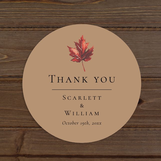 Simple Minimal Fall Terracotta Wedding Thank You Classic Round Sticker (Creator Uploaded)