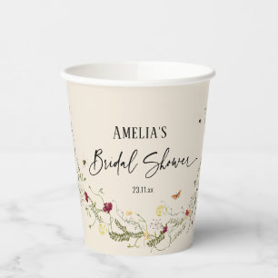 Simple Minimal Floral Bridal Shower Party Paper Cups