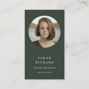 Simple Minimal Forest Green Professional Photo Business Card