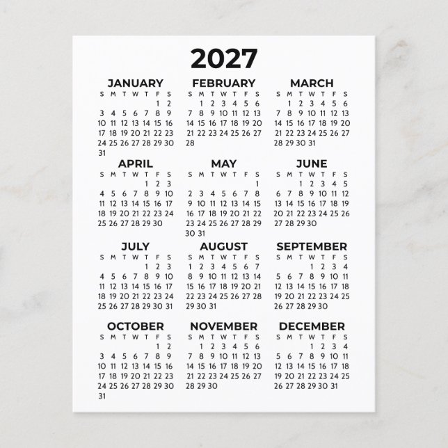 Simple Minimal Full Year View 2027 Calendar Flyer (Front)