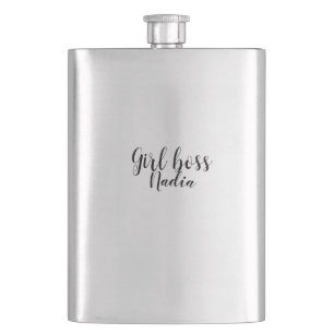 simple minimal girl boss add name text image busin hip flask