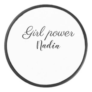 simple minimal girl power add name text image busi hockey puck