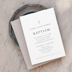 Simple Minimal Gold Cross Religious Baptism Magnetic Invitation