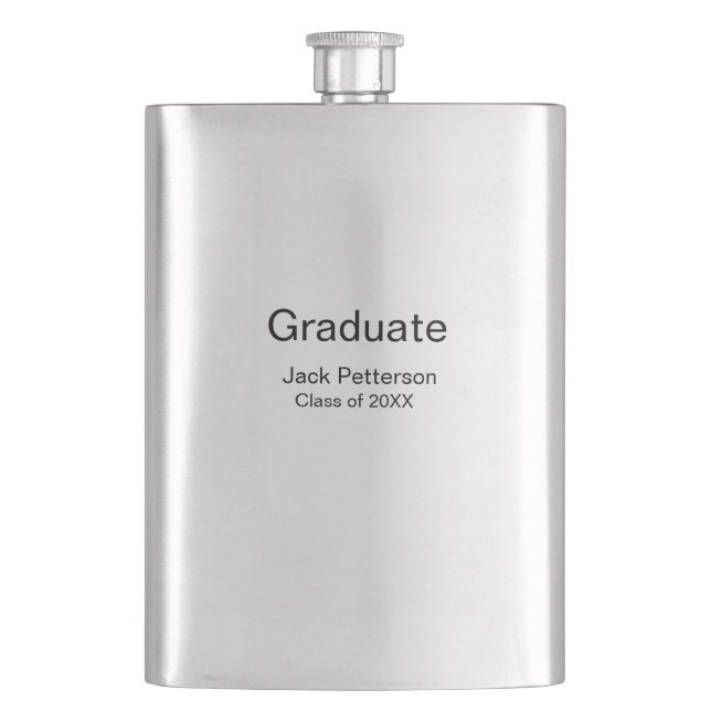 simple minimal graduate add name modern class  hip flask (Front)
