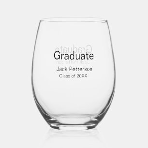 simple minimal graduate add name modern class  stemless wine glass