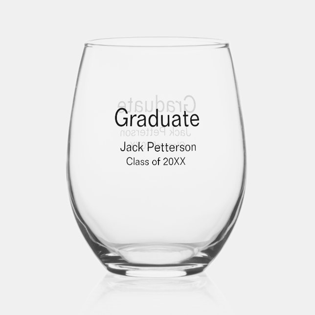 simple minimal graduate add name modern class  stemless wine glass (Front)