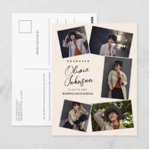 Simple Minimal Graduate Beige 6 Photo Announcement Postcard