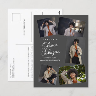 Simple Minimal Graduate Grey 6 Photo Announcement Postcard