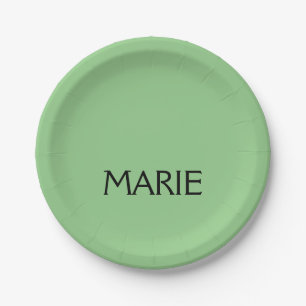 SIMPLE MINIMAL GREEN ADD YOUR NAME TEXT GIFT PAPER PLATE