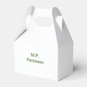 Simple minimal green add your text name photo cust favour box