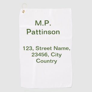 Simple minimal green add your text name photo cust golf towel