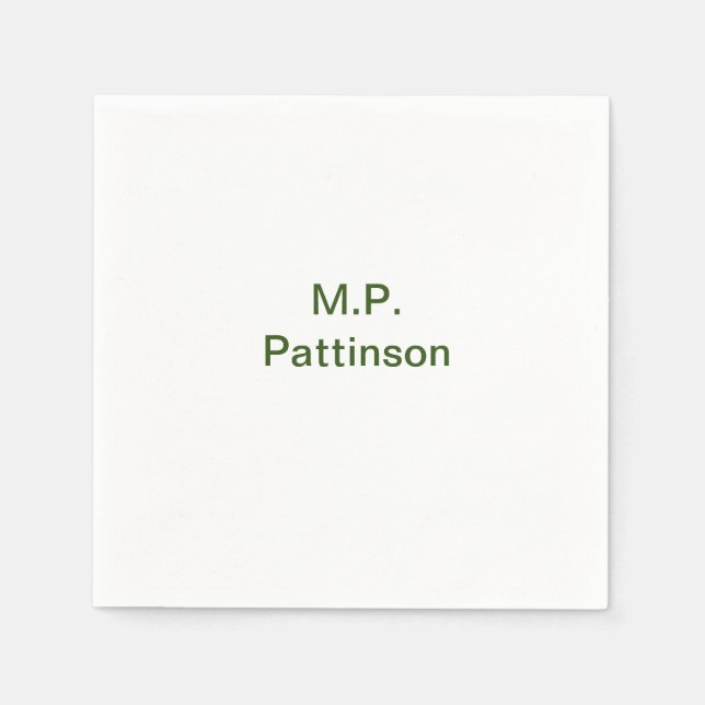 Simple minimal green add your text name photo cust napkin (Front)