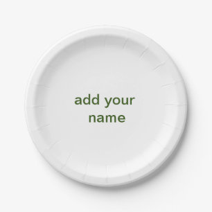 Simple minimal green add your text name photo cust paper plate
