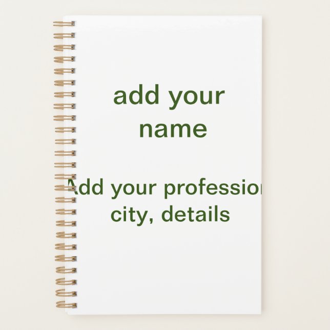 Simple minimal green add your text name photo cust planner (Front)