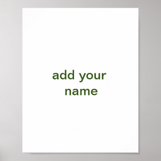Simple minimal green add your text name photo cust poster