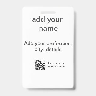 Simple minimal green add your text name scan QR co ID Badge