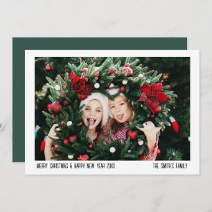 Simple Minimal Green Family Photo Christmas Holiday Card