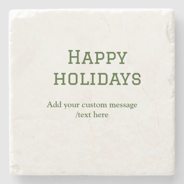 Simple minimal green happy holidays Christmas  Stone Coaster (Front)