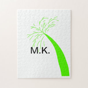 Simple Minimal green tree coconut monogram Throw P Jigsaw Puzzle