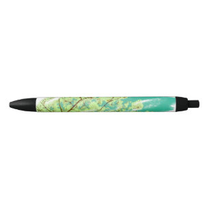 Simple minimal green yellow floral leaves add text black ink pen