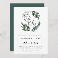Simple Minimal Greenery Wreath Oh Baby Shower Invi