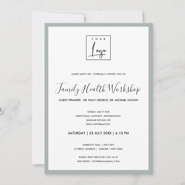 SIMPLE MINIMAL GREY YOUR LOGO WORKSHOP GALA EVENT INVITATION (Front)