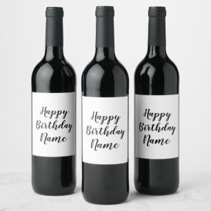 simple minimal happy birthday add your name card wine label