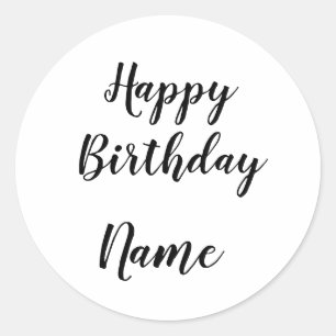 simple minimal happy birthday add your name classic round sticker
