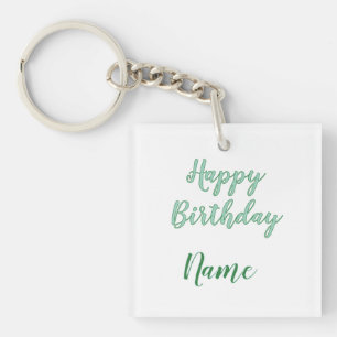 simple minimal happy birthday add your name key ring