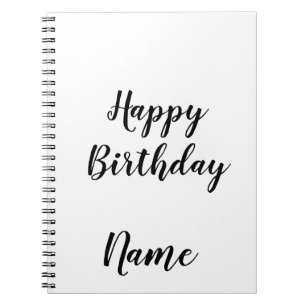 simple minimal happy birthday add your name notebook