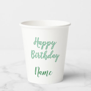 simple minimal happy birthday add your name paper cups