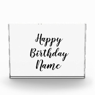 simple minimal happy birthday add your name photo block