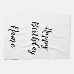 simple minimal happy birthday add your name  tea towel