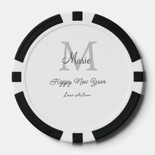 simple minimal happy new year monogram gray name  poker chips