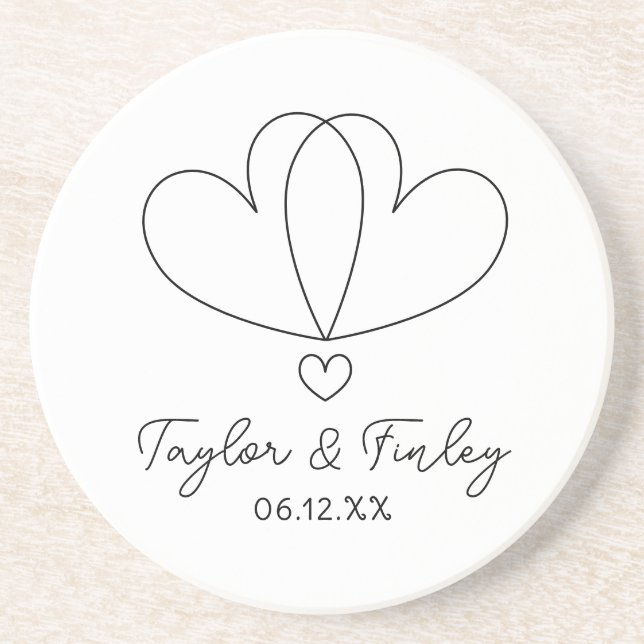   Simple Minimal Heart Modern Custom Names Wedding Coaster (Front)