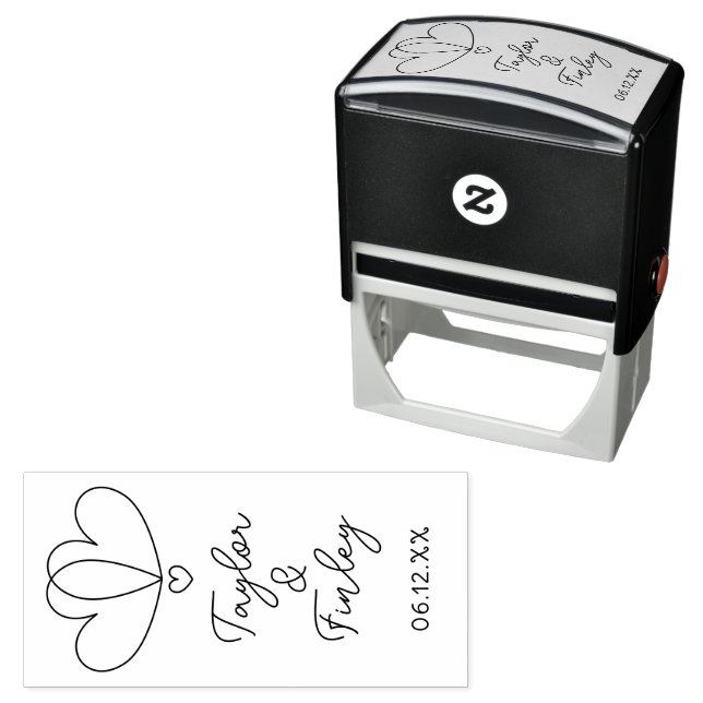   Simple Minimal Heart Modern Custom Names Wedding Self-inking Stamp (In Situ)