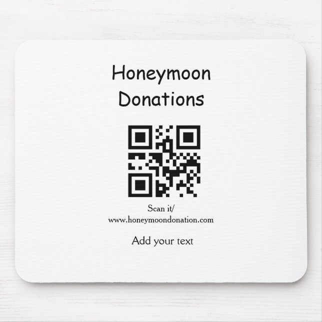 Simple minimal honeymoon donations wedding q r cod mouse pad (Front)