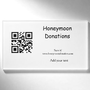 Simple minimal honeymoon donations wedding q r cod name tag