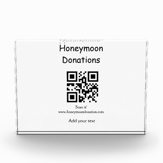 Simple minimal honeymoon donations wedding q r cod photo block (Front)