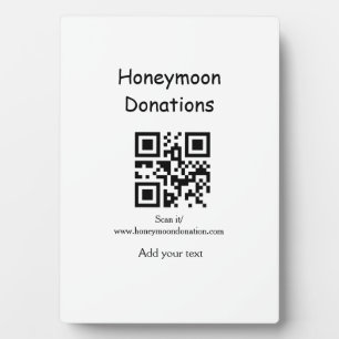 Simple minimal honeymoon donations wedding q r cod plaque