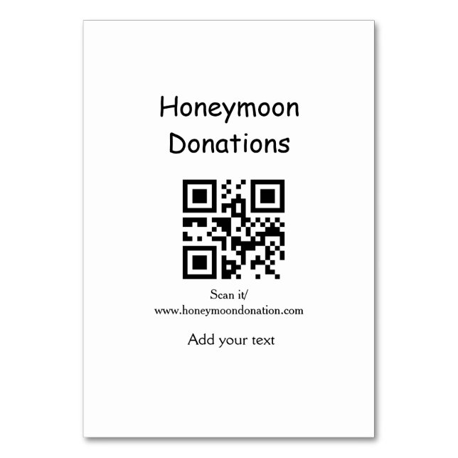 Simple minimal honeymoon donations wedding q r cod table number (Front)
