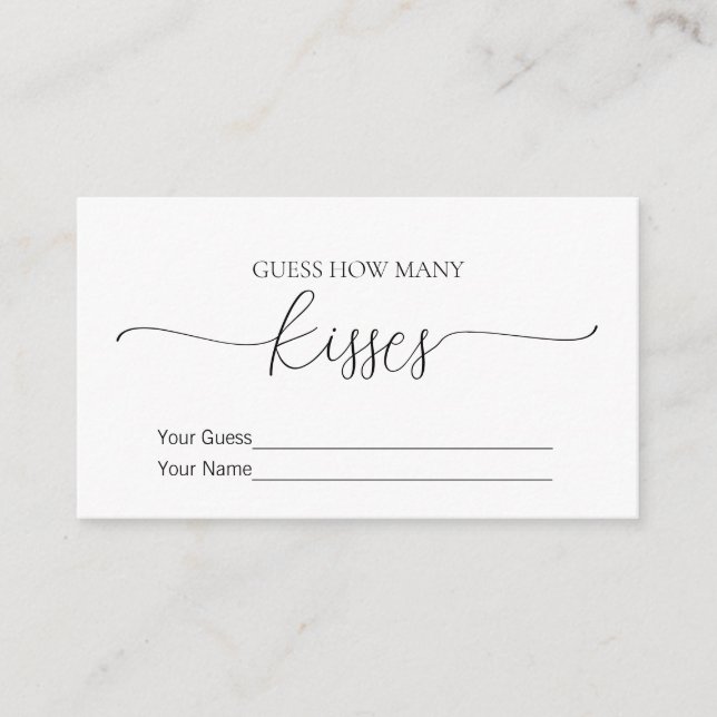Simple Minimal How Many Kisses Bridal Shower Game Enclosure Card (Front)