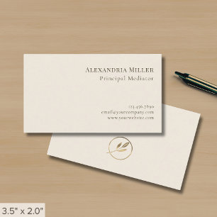 Simple Minimal Ivory Gold Leaf Logo Business Card