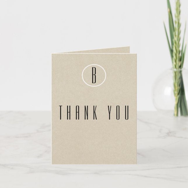Simple Minimal Kraft Rustic Monogram Thank You Card (Front)